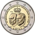 2 евро Люксембург 2014 год 50 лет со дня вступления на престол Великого герцога Жана