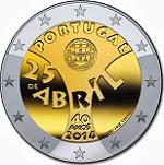 2 евро Португалия 2014 год 40 лет Революции гвоздик